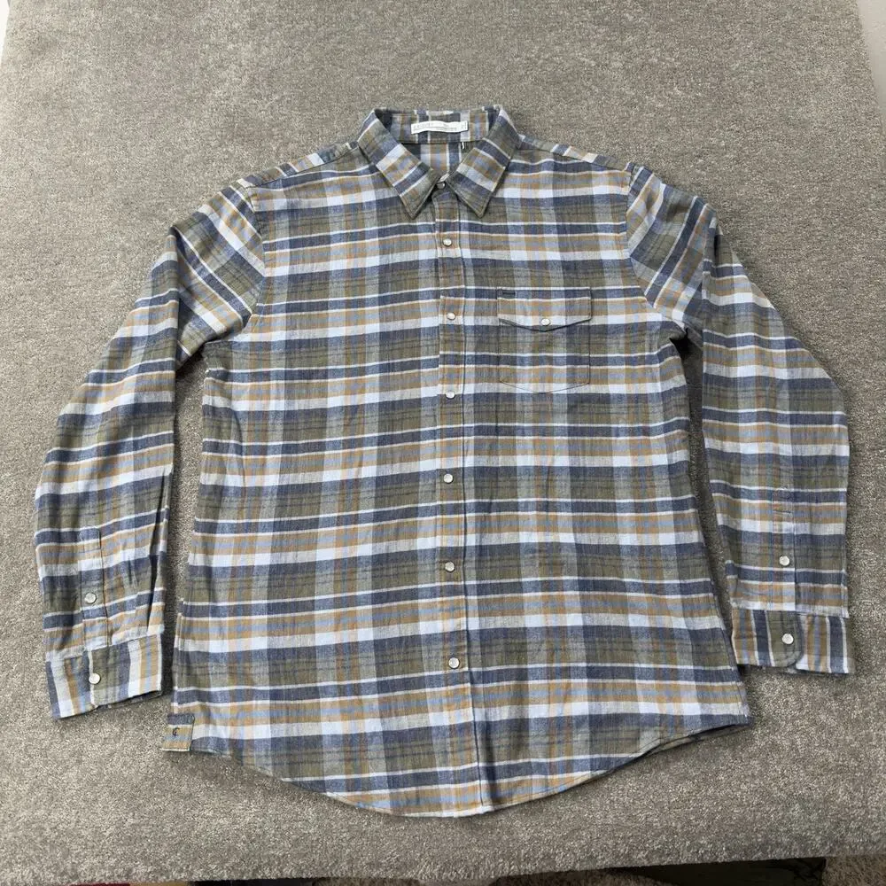 Criquet Mens XXL Flannel Plaid Long Sleeve‎ Button Shirt Blue Olive Tan Casual
